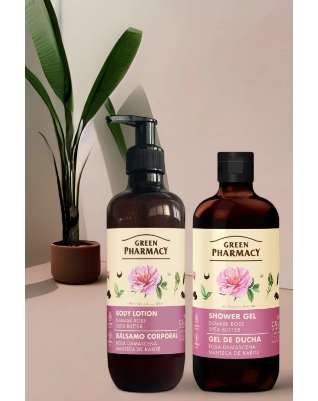 Green Pharmacy Darčekový balíček DAMAŠSKÁ RUŽA A BAMBUCKÉ MASLO 2 ks