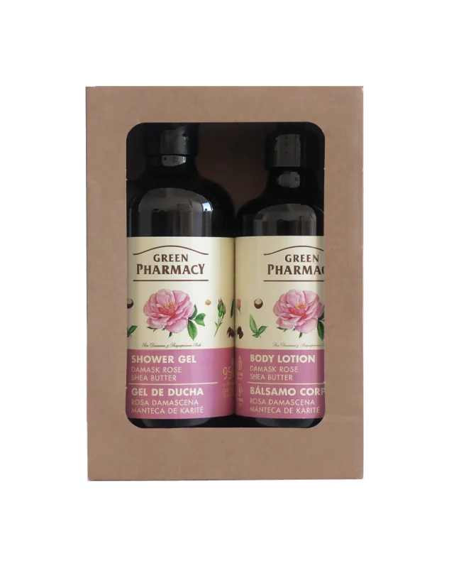 Green Pharmacy Darčekový balíček DAMAŠSKÁ RUŽA A BAMBUCKÉ MASLO 2 ks