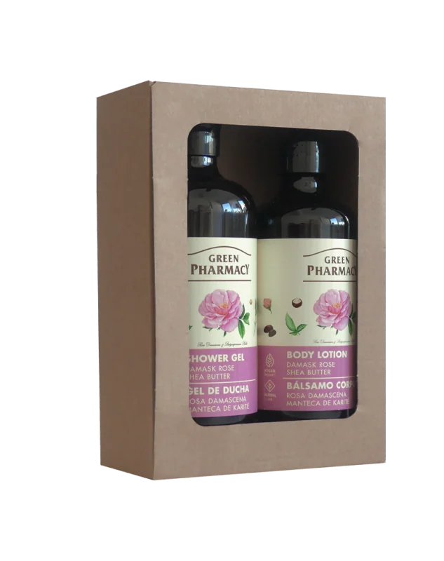 Green Pharmacy Darčekový balíček DAMAŠSKÁ RUŽA A BAMBUCKÉ MASLO 2 ks