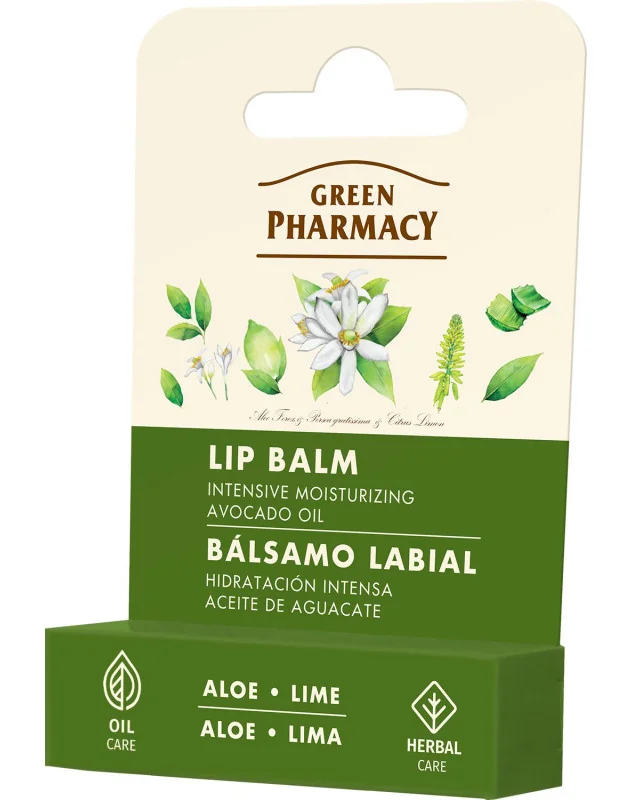 Green Pharmacy hydratačný balzam na pery aloe a limetka 3,6 g