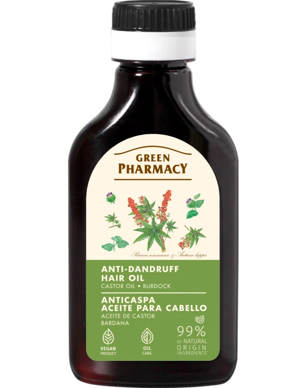 Green Pharmacy olej na vlasy proti lupinám s ricínovým olejom a lopúchom 100ml