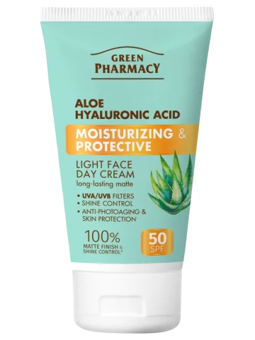 Green Pharmacy Aloe+ Hyaluronic Acid SPF 50+ Lehký hydratační a ochranný denní pleťový krém 50 ml