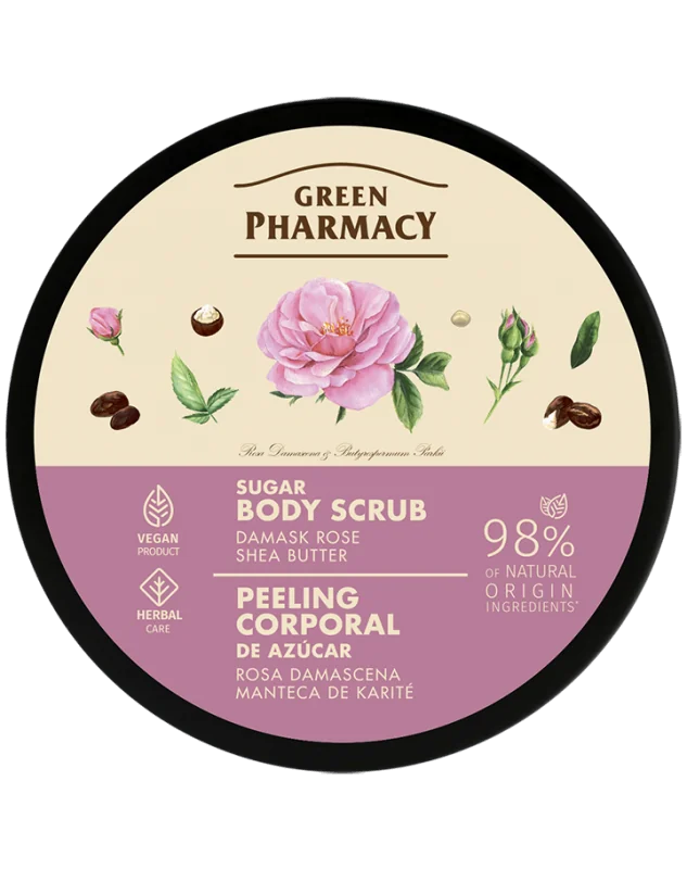 Green Pharmacy cukrový tělový peeling 200 ml - Damašková růže a bambucké máslo